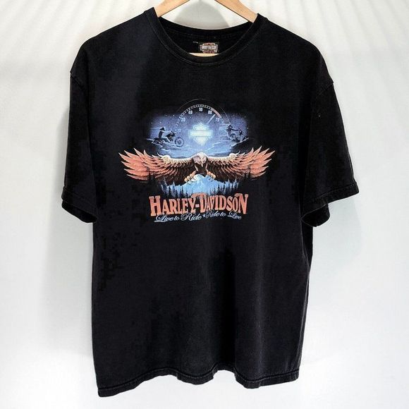 Harley Davidson Monroe AL Y2K Retro Shirt Black Live To‎ Ride Eagle Size Large - Picture 1 of 6